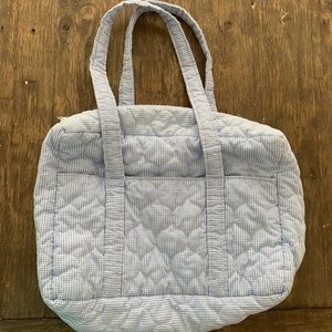 Blue gingham diaper bag for monogram